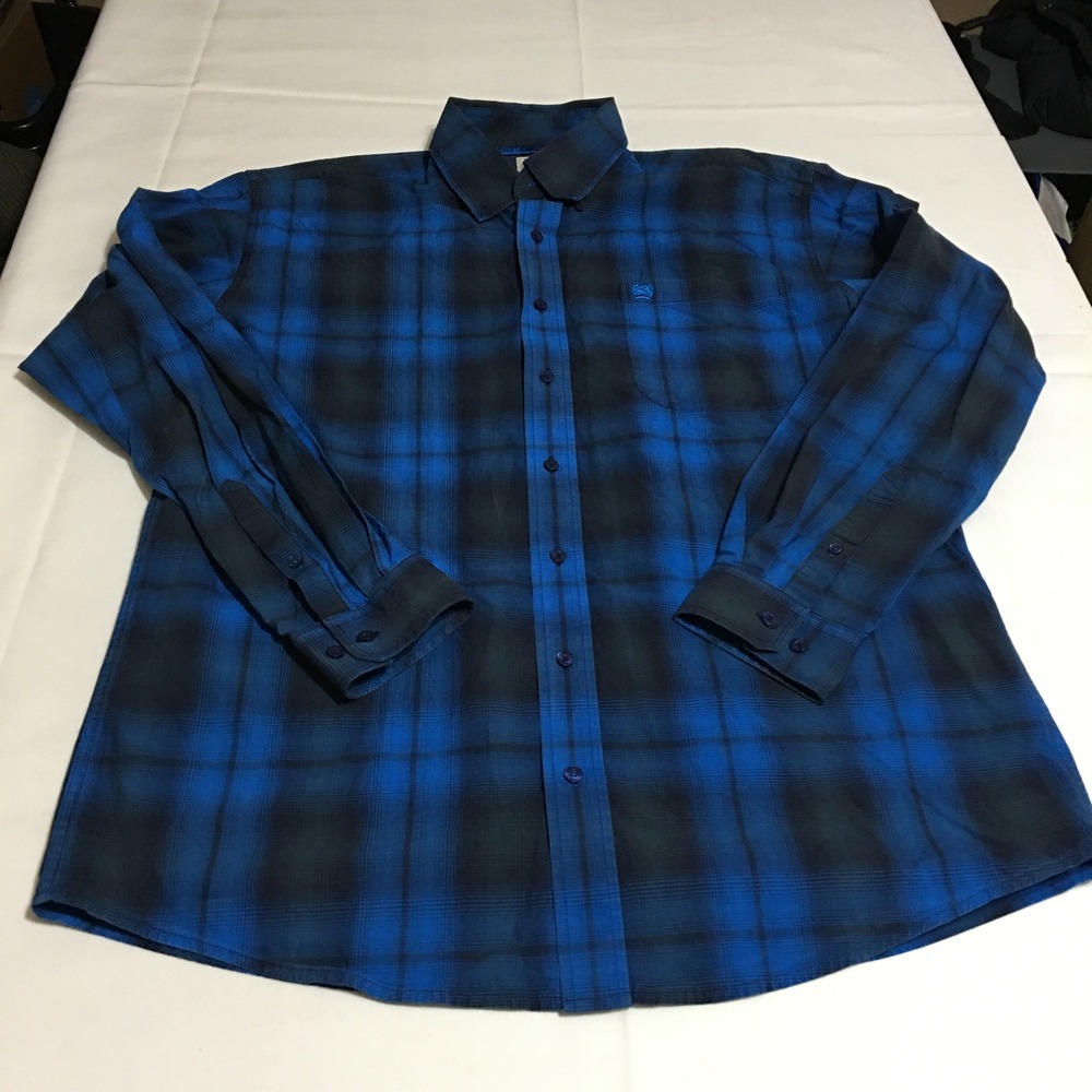 Cinch Long Sleeve Button Down Shirt Mens Medium Blue Plaid